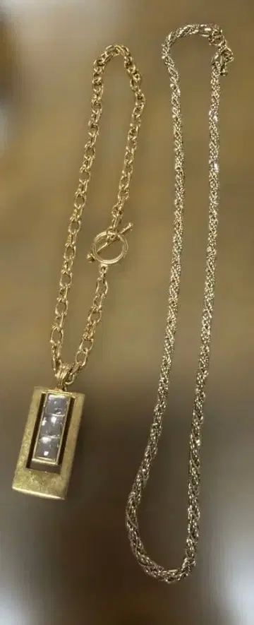 골드 직사각형 펜던트 목걸이 2세트