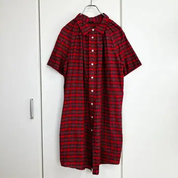 R&D.M.Co- 레드 타탄 체크 셔츠 원피스 코튼 실크