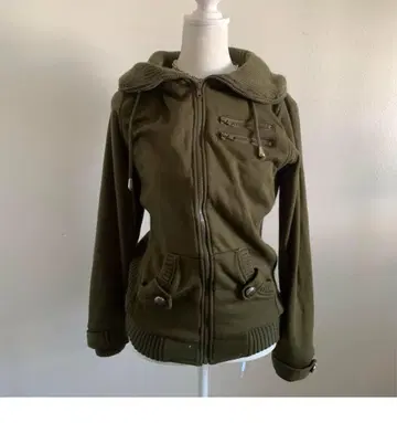 올리브 그린 밀리터리 후드 부착 자켓 y2k