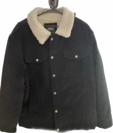 ZARA 안감 보아 자켓 블랙 코듀로이 XL