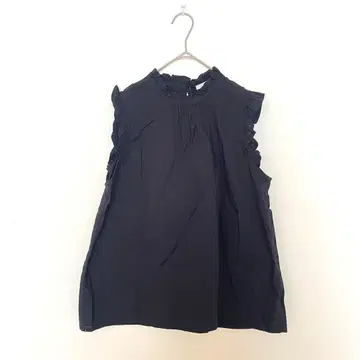 에카 소포 슬리브리스 블랙 소매 옷깃 프릴 오피스 캐주얼 티셔츠