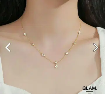 GLAM. 골드 클로버 지르코니아 목걸이 써지컬 스테인리스