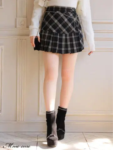 엠미에메 벨트 세트 체크 플리츠 스코트