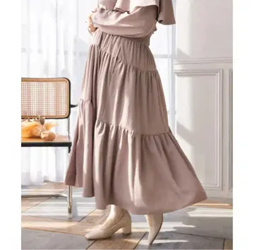 clette 핑크 프릴 롱 원피스 케이프 원피스