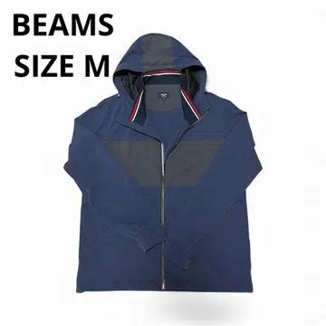 새상품급 BEAMS 네이비 후드 부착 나일론 자켓 M 쓰리 시즌