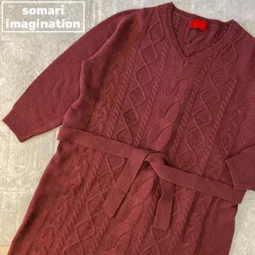 소말리아 이매지네이션 케이블 짜임 롱 니트 원피스 벨트 포함 보르도