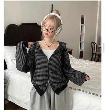 후드티 한국 보더 Y2K 블랙