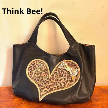 Think Bee! 하트 핸드백 백 가죽 리본 레오파드