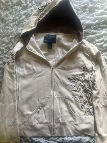 하드 록 풀 지퍼 후드티 베이지