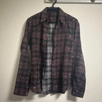 래드 뮤지션 장미와 해골 체크 무늬 긴팔 셔츠