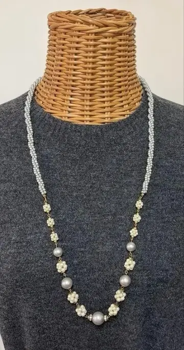 실버 골드 플라워 모티브 롱 목걸이