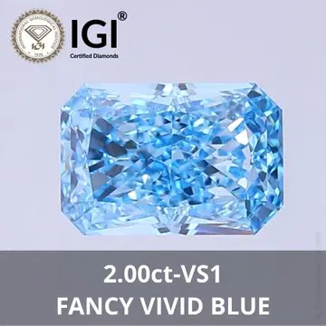 2.00ct VIVID BLUE 래디언트 컷 랩그로운 다이아몬드