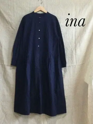 미사용 새상품 ina 이나 절개 긴팔 롱 원피스 네이비