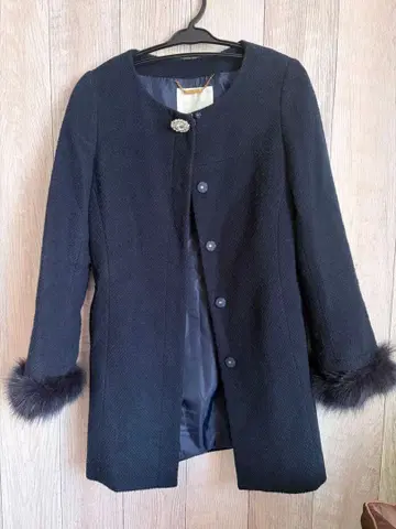 네이비 퍼 롱 코트