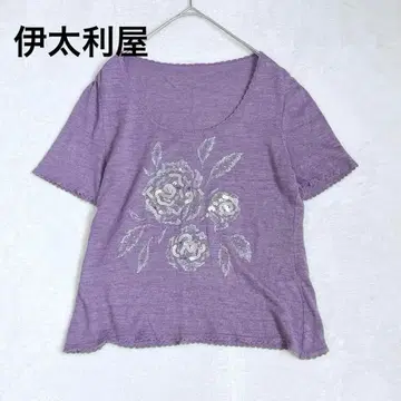 w12 이타리야 GK 고급 니트 x 스팽글 자수 퍼플 반팔 상의 9호