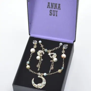 새상품급 안나수이 목걸이 귀걸이 세트 문 큐빅 달 박스 포함