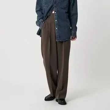 브라운 와이드 팬츠 허리밴딩