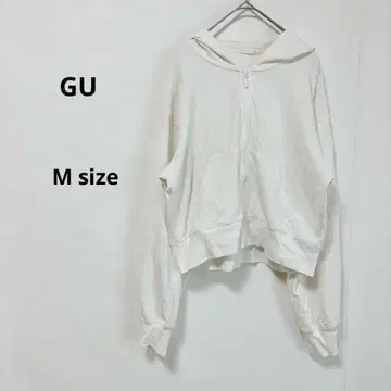 GU UV컷 풀 집업 후드티 M 화이트 긴팔 후드