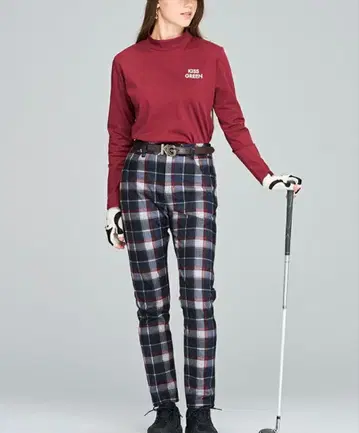 키스온더그린 체크 무늬 롱 팬츠 기모 소재 신축성 있음 L 사이즈