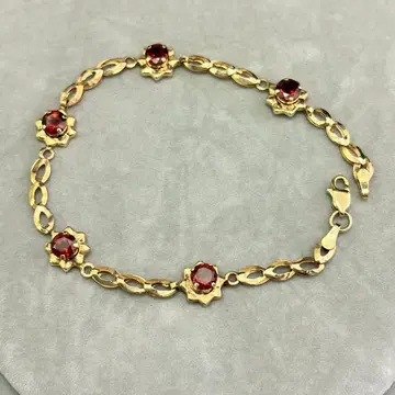 10K/CID 각인 10금 레드 컬러 스톤 디자인 팔찌 3.31g