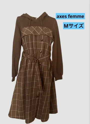[ axes femme ] 엑시즈팜 원피스 후드 부착 체크 M