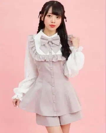 Secret Honey 시크릿허니 레이스 소매 프릴 요크 셋업 핑크