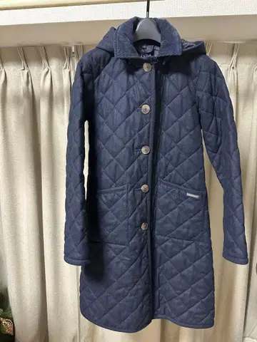라벤햄 네이비 퀼팅 롱 코트 후드 부착