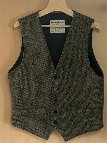 구제 의류 60s 택 해리스 트위드 베스트 조끼 카키 블랙 브라운