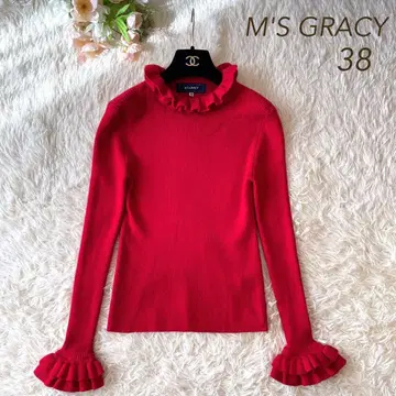 M'S GRACY 2021년 프릴 하이넥 니트 레드 38