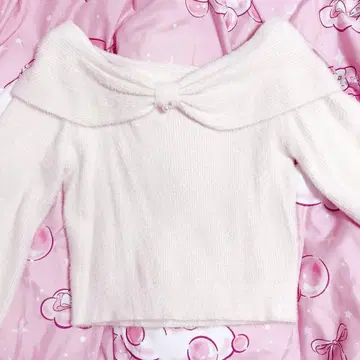 INGNI 페더얀 오프숄더 리본 니트 화이트 아이보리