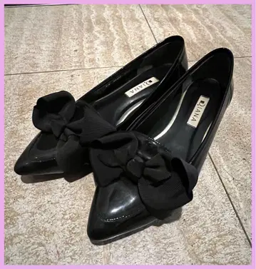 DIANA 리본 포함 블랙 플랫슈즈 23.5cm