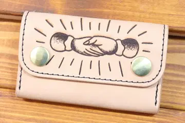 TATTOO 쉐이크 핸드 명함 케이스 블랙 실 생지 도치기 가죽