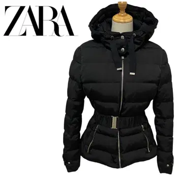 ZARA 블랙 다운 자켓 후드 부착 하자품 벨트 부착 점퍼
