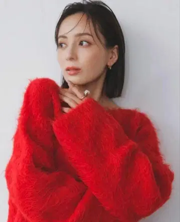 anuans 수리 알파카 숏 니트 풀오버 레드