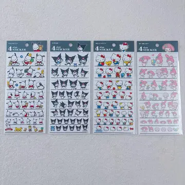 4사이즈 스티커 4장 세트 키티 마이멜로디 쿠로미 포차코 씰