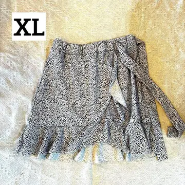 [ XL ] 플레어 스커트 미니 스커트 도트 무늬 랩스커트 화이트 블랙