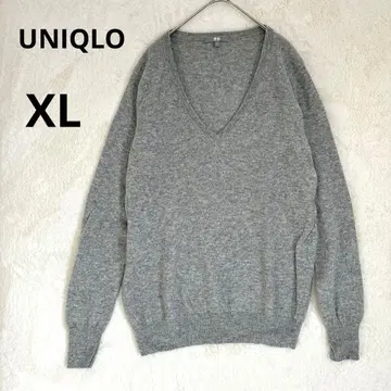 UNIQLO XL 그레이 V넥 캐시미어 스웨터 니트 캐시미어 100