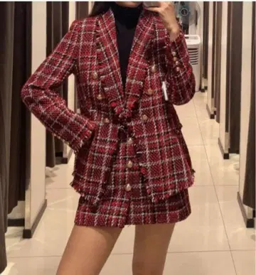 ZARA 테일러드 자켓 단품 S사이즈 빨간색 체크