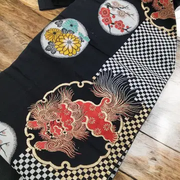 앤티크 당사자 문양 나고야 오비 블랙 금실 새상품급 #1391