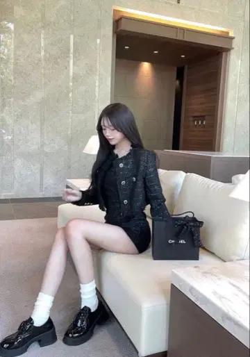 셋업 트위드 자켓 미니 원피스 블랙 M