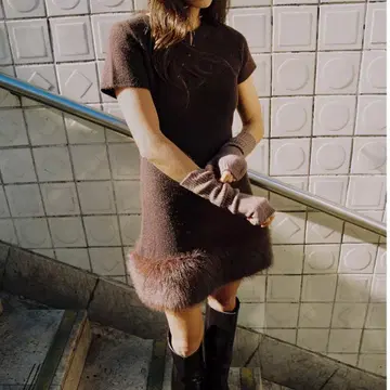 ZARA 인조 모피 콤비 니트 원피스