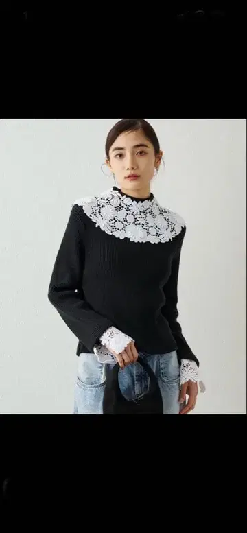 [ aLORS ] 레이스 카라 부착 니트