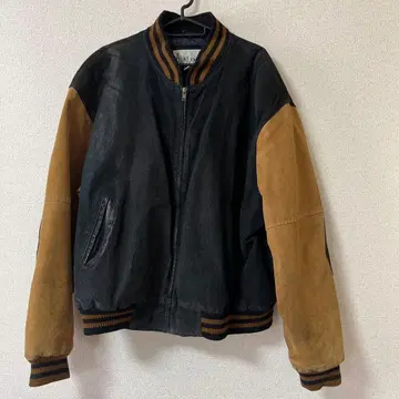 스웨이드 데님 바시티 자켓 블랙 브라운