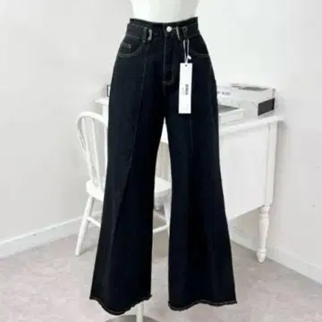 새상품 플레어 팬츠 데님 빈티지 와이드 팬츠 블랙 블랙 36