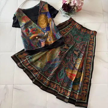 LANCETTI 40 사이즈 울 실크 베스트 & 플리츠 스커트 올 패턴