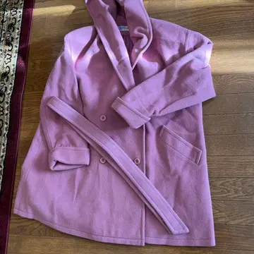 울 90% 후드 부착 핑크 코트