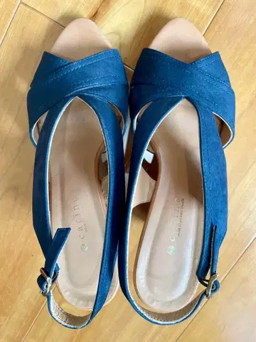 네이비 크로스 스트랩 웨지힐 샌들 일본제