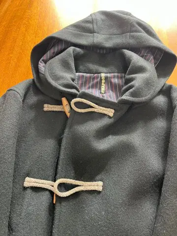 다크 네이비 더플 코트 후드 부착