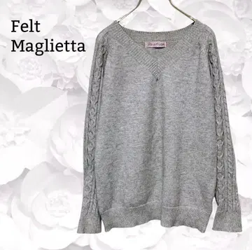 [펠트 마리에타] 케이블 니트/스웨터 V넥 [F] 그레이 무지