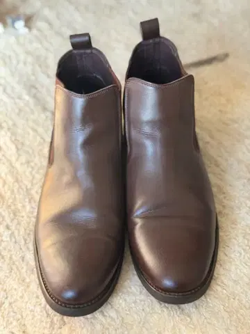 브라운 가죽 사이드 고어 부츠 첼시 부츠